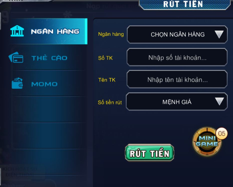 Thực hiện rút tiền tại Bom79