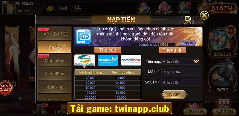 Phương thức nạp rút nhanh gọn lẹ.