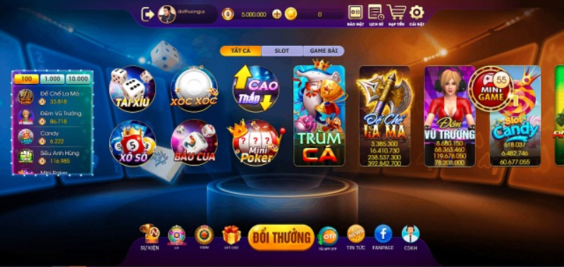 Đa dạng các tựa game đổi thưởng hấp dẫn