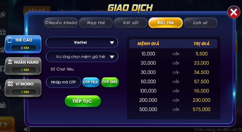 Cách nạp tiền vào tài khoản game