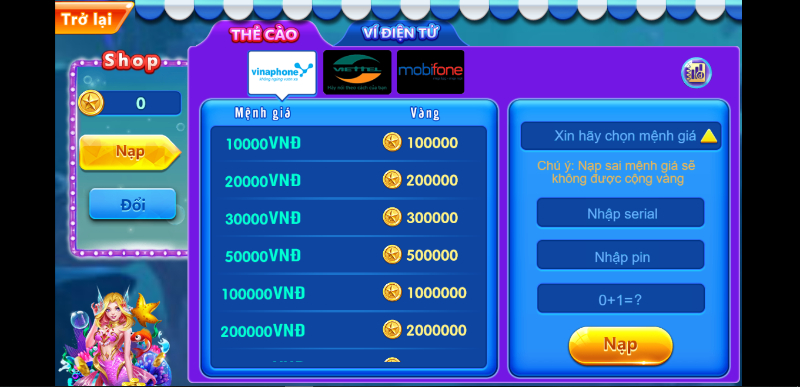 Cách nạp tiền cho tài khoản để chơi game