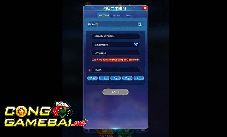 Các bước rút tiền sau khi thắng