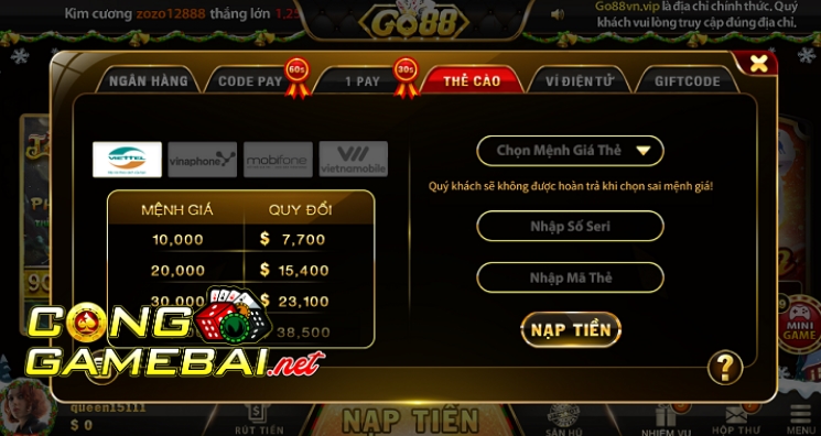 Nạp tiền bằng thẻ cào điện thoại