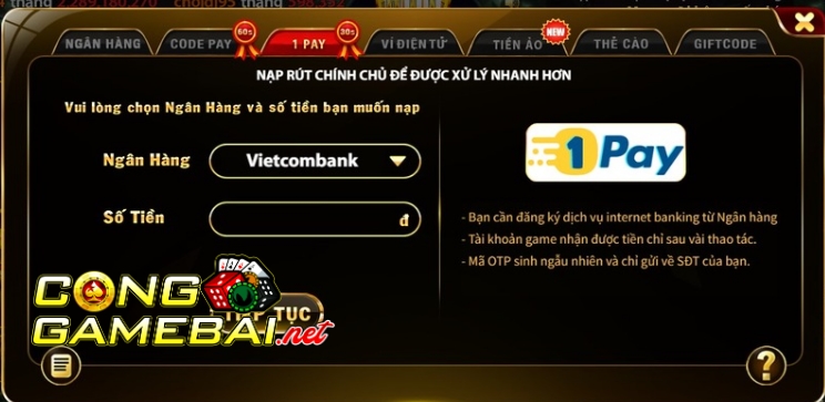 Các bước nạp tiền vào tài khoản